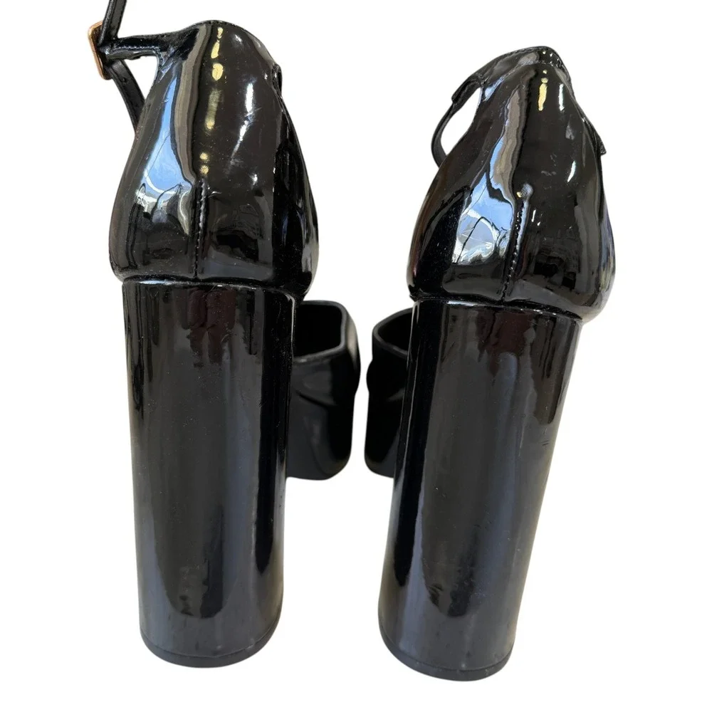 Madden Girl Black Patent Platform Heels‎ Ankle Strap Five Inch Baddie Y2K Grunge